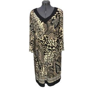 Chico’s Jersey Knit Shift Dress Size 3 XL Cheetah Animal Print V-neck 3/4 Sleeve